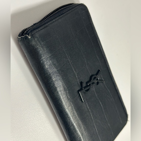 Yves Saint Laurent Embossed Leather Zip Around Wallet - Picture 2 of 10